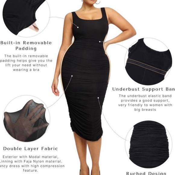 SHAPELLX Shaper Dress Ruched Bodycon Dress Tank Top Midi Dresses - Picture 3 of 10